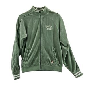 Teddy Fresh Velour Track Jacket Mens Small Green White Embroidered‎ Streetwear